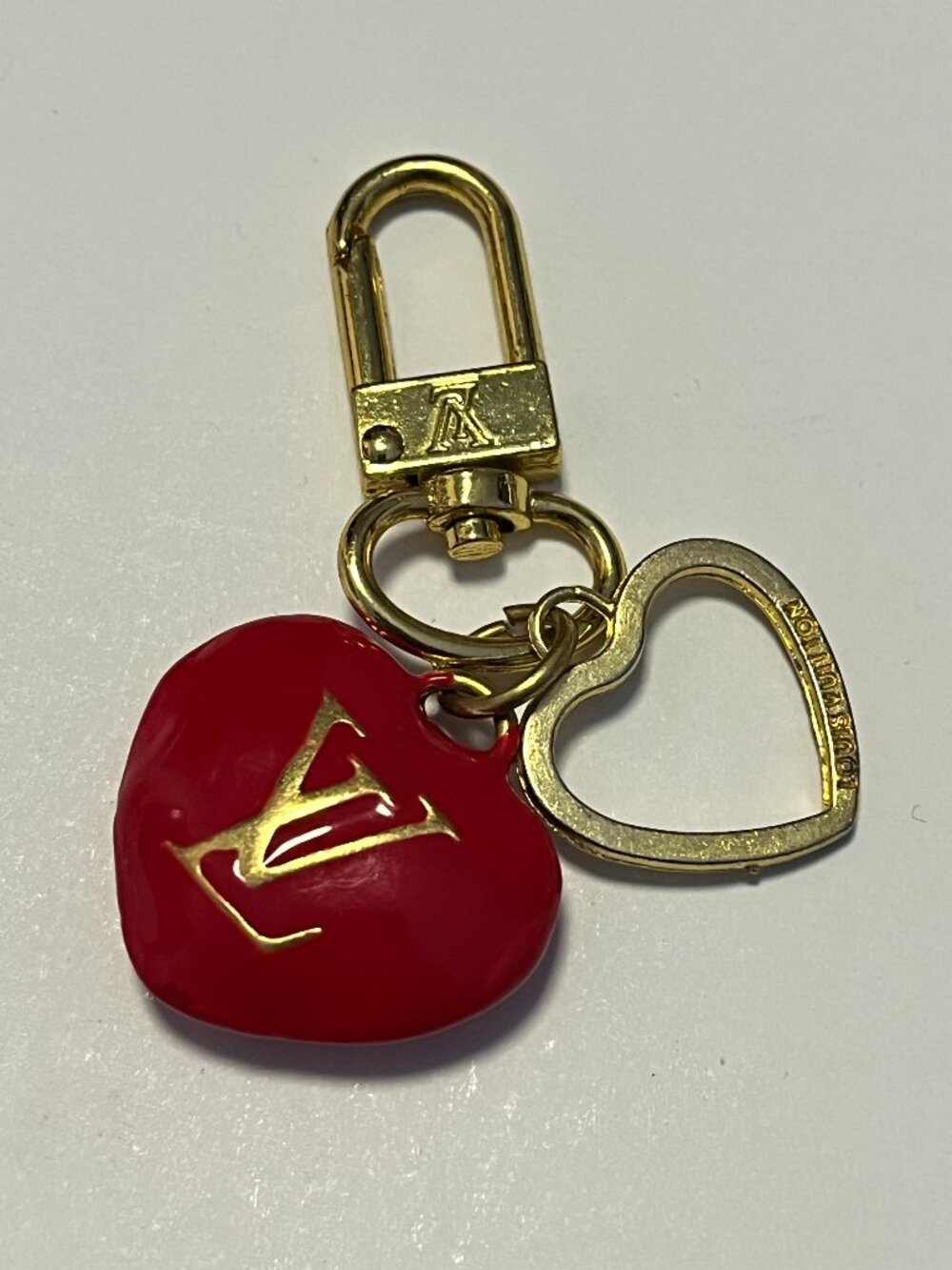Bag Charm Key Chain Fab with Gold Tone & Red Heart Shape Hardware